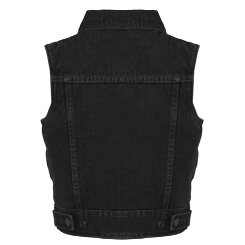 Image of Milwaukee Leather MDK3910 Black Unisex-Child Kids Denim Snap Front Vest with Shirt Style Collar