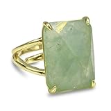 Green Stone Ring, Natural Green Strawberry Quartz Aura Ring for Women, 18k Gold Plated Adjustable Green Gemstone Rings Modern Jewelry for Women