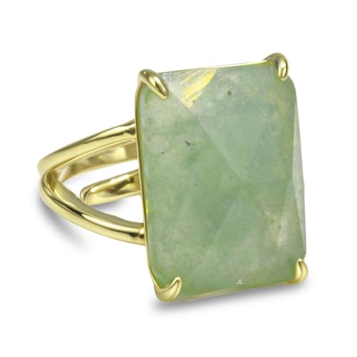 Green Stone Ring, Natural Green Strawberry Quartz Aura Ring for Women, 18k Gold Plated Adjustable Green Gemstone Rings Modern Jewelry for Women