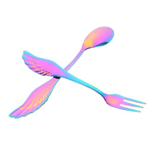 Hemobllo Cubiertos De Acero Inoxidable Tenedor Para Ensalada Cuchara Multifunción Para Pastel Tenedor Práctico Para Aperitivos Cuchara De Postre Reutilizable Utensilios De Hogar