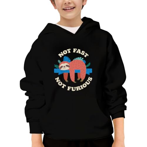 Vintage Funny Not Fast Not Furious Cute Sloth Hoodies for Teen Girls Boys Lightweight Kangaroo Pocket Sweatshirt