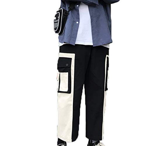 Hifeos Pantalon Cargo pour Hommes Pantalon Leisaure Droit Ample Jambe Large Style Harajuku Poches Respirantes Confortables Pantalon à Neuf Points Cover