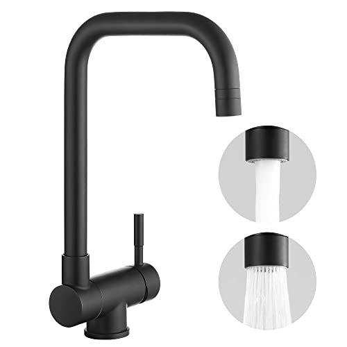 CECIPA Robinet Cuisine Rabattable Noir avec 2 Jets Mitigeur Cuisine Noir Pliable de 180° sous Fenêtre Robinet Pliable Cuisine Orientable 360° Mitigeur Evier Noir Pliable Acier Inox