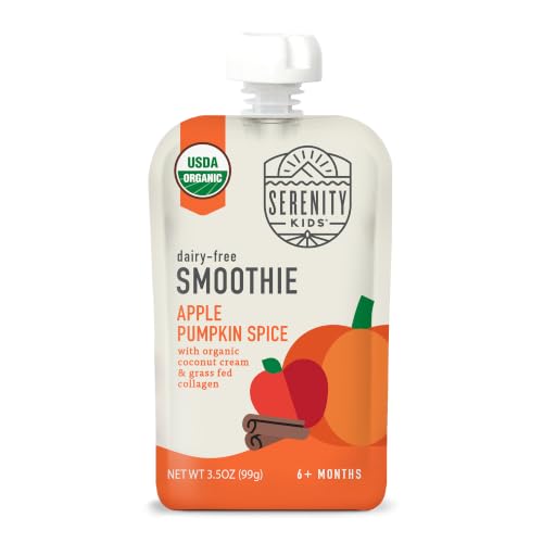 Image of Serenity Kids Organic Apple Pumpkin Spice Pouch, Toddler Snacks, 3.5 OZ | 5g Grass-Fed Collagen Protein Smoothie, USDA Organic Dairy-Free, Breakfast Smoothie, Travel Snacks, Gluten Free Snacks