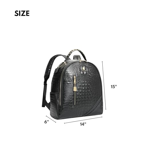 Image of Tote&Carry Apollo BFF Backpack for Women, Vegan Leather, Water-Resistant, Carry-On Luggage for Travel, Work & Daily Use (Alligator Skin, Black)