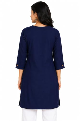 Image of Women's Rayon Solid Straight Kurti | 3 /4 Sleeve | Round Neck with V Cut | Regular Fit | Casual Office Wear Kurta for Women