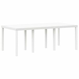 vidaXL Mesa de Jardín Blanca 200 x 100 cm, Ligera, de polirratán, Resistente a la Intemperie. Ideal para 8 Personas, fácil de Montar, con un diseño Moderno terrazas y como mobiliario