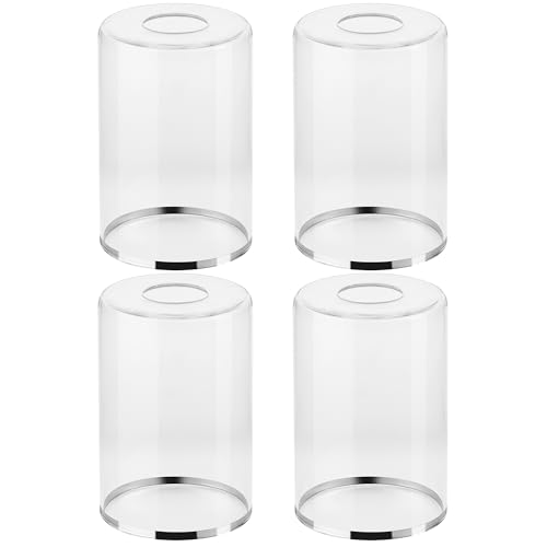 Image of Clear Glass Light Shade with Silver Trim - 1-5 /8 inch Fitter Opening - Replacement for Chandeliers, Wall Sconces, Pendant Lights，Vanity & Ceiling Lights - Vintage Style Decor (4 Pack)