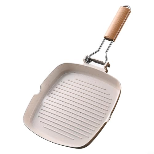 HomeVortex Sartén antiadherente con mango de madera plegable, sartén de aleación de aluminio de 5 mm de grosor para inducción de gas eléctrico, revestimiento ILAG sin PFOA, apto para lavavajillas (24