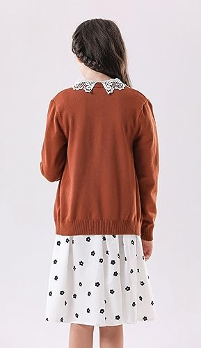 SMILING PINKER Girls Cardigan Sweater School Uniforms Button Long Sleeve Knit Tops (Brown,3-4T) - Thumbnail 5