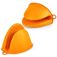 AUAUY 1 Paar Silikon Ofenhandschuhe Verdicken, Mini-Ofenhandschuh Anti-Rutsch Hitzebeständige Silikon Topflappen, Mini Ofen Mitts, wasserdichte Topfhandschuhe zum Backen Kochen BBQ Grillen (Orange)