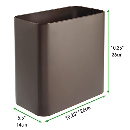 Image of mDesign Small Metal 2.4 Gallon /9 Liter Trash Can Wastebasket Garbage Bin for Bathroom, Slim Rubbish Waste Bin Trashcans - Mirri Collection - Bronze (Pack of 3)