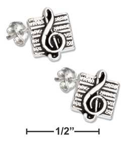 STERLING SILVER G-CLEF ON MUSICAL STAFF POST EARRINGS