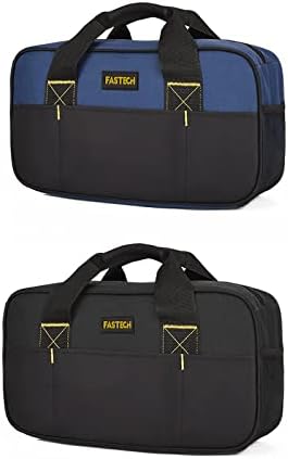 FASTECH 14 Inch Small Tool Bag,Wide Mouth Tool Tote Bag,Waterproof Tool Organizer Bag,Electricians Repairman Tools Tote Bag Double Fabric Storage Bag (Black+Blue)