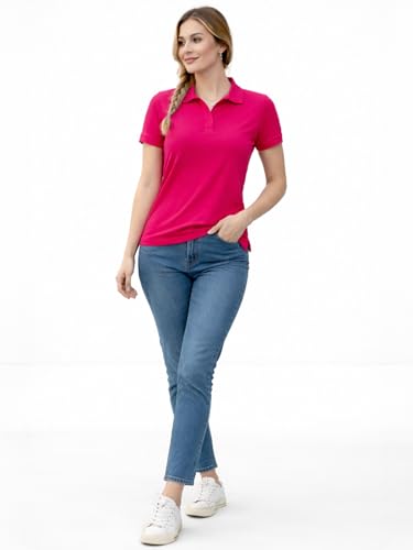 Image of Juneberry Women's Cotton Lycra Polo T- Shirt, Short Sleeve Casual Top, Soft, Lightweight, Stretchable & Stylish, Versatile Everyday Wear, Sizes S-2XL