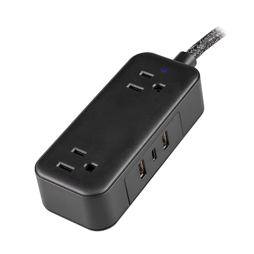 Philips 2-Outlet Braided Extension Cord, 1 USB-C, 2 Type-A Ports