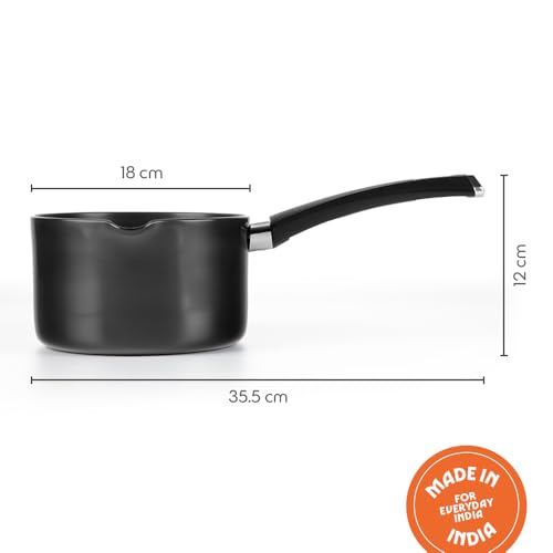 Image of Borosil 2.5 L (18 cm) Hard Anodized Spout Sauce Pan | Aluminium Grade 3003 | Glossy Exterior & Matt Interior | Even Heat Distribution | Easy to Clean | 5 Years Warranty