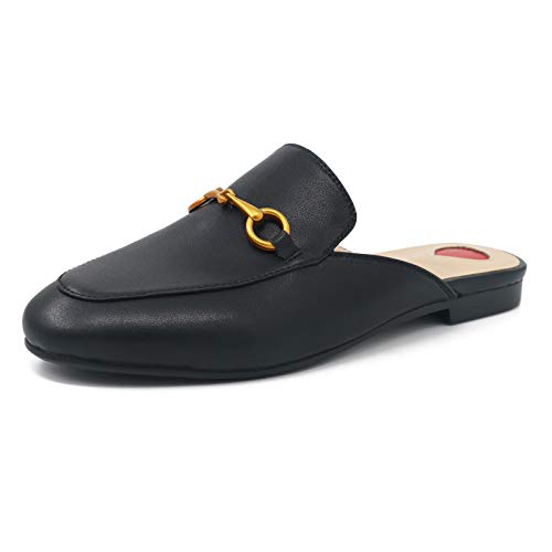 Comfity Mules For Women, Womens Slip On New Metal Decor Mule Flats Embroidery Loafers Backless Slippers Black 7.5 Us #TOP27