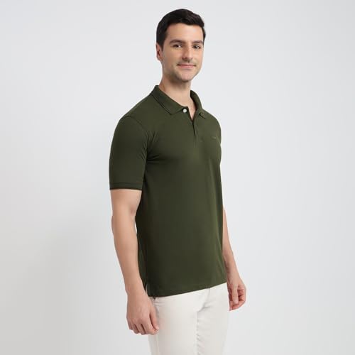 Image of Park Avenue Men Slim Fit Solid Pattern Cotton Polyester Blend Half Sleeve Polo Neck Casual T-Shirt