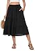 AYIFU Women's Summer Midi Skirt Tiered Flowy High Waist A-Line Elastic Ruffle Casual Skirts with Pockets (Black, L)
