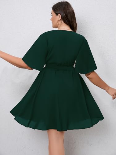 Image of SCOMCHIC Women's Plus Size Summer Dresses Short Sleeve Wrap V Neck A Line Skater Mini Short Dress XL-4XL