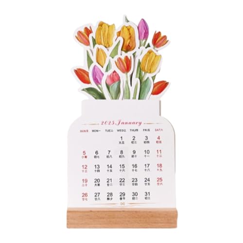 Calendario de escritorio: planificador mensual con diseño floral y soporte de madera, calendario de escritorio en forma de jarrón para el hogar, la oficina o el espacio de trabajo, flores decorativas