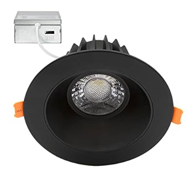 Maxxima 4 in. Ultra Thin Recessed Anti-Glare LED Ceiling Downlight - Canless IC Rated, 1050 Lumens, 5 CCT 2700K/3000K/3500K/4000K/5000K, Dimmable, Round Black Trim, 90 CRI, J-Box Included
