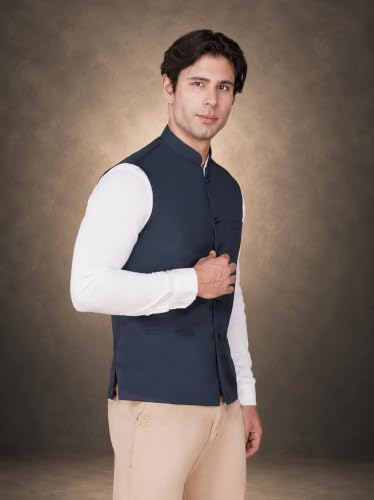 Image of Vastraa Fusion Bandi Modi Koti, Nehru Jacket for Men, Cotton Waistcoat for All Occasion: Diwali, Wedding, Ethnic, Office Party, Formal & casual Look