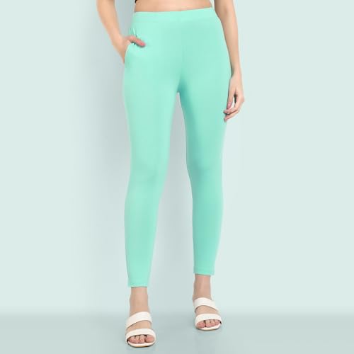 Image of ONE SKY Women Ankle Length Leggings | Premium Cotton Modal Spandex Blend | High Waist Stretchable & Bio-Washed Fabric | Colour-Lock | Ethnic Leggings for Women
