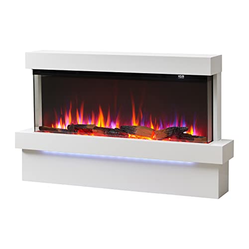 Image of FLAMME Knighton 130cm/51" 3-Sided Electric Free Standing Fireplace, Multiple Flame Colours, 1500W Heater, Crackling Sound Effect, Remote and APP Control, White