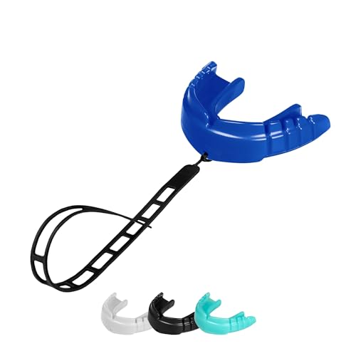 OPRO Snap-Fit Instant Level Braces Mouth Guard + Strap – Quick Protection Mouthguard for Lacrosse, jiu Jitsu, MMA Boxing Wrestling & Football Mouthpiece – Includes Mouth Guard Case (Adult, Blue)
