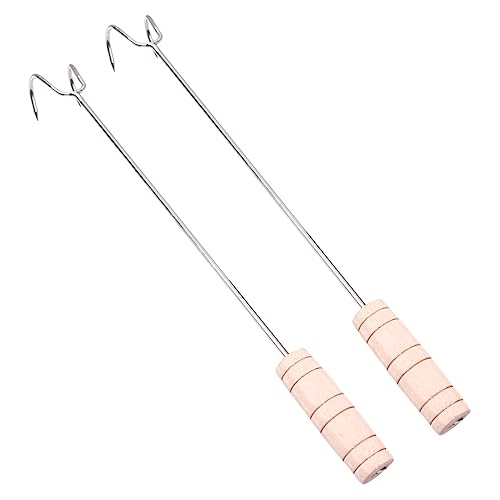 Toddmomy 2pcs Stainless Steel Meat Hooks Handle Roasting Sticks for Outdoor Cooking Bbq Camping and Grilling Flexible Design