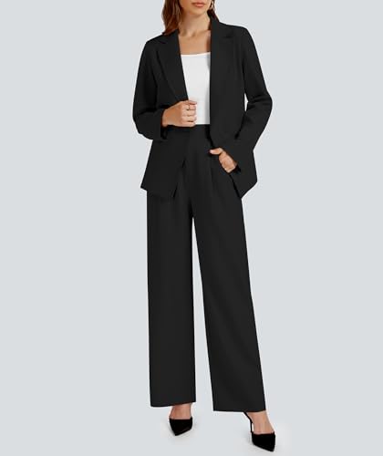 2 Piece Outfits for Women Business Casual Single Button Blazer Jacket and Wide Leg Pants Matching Suit Sets2