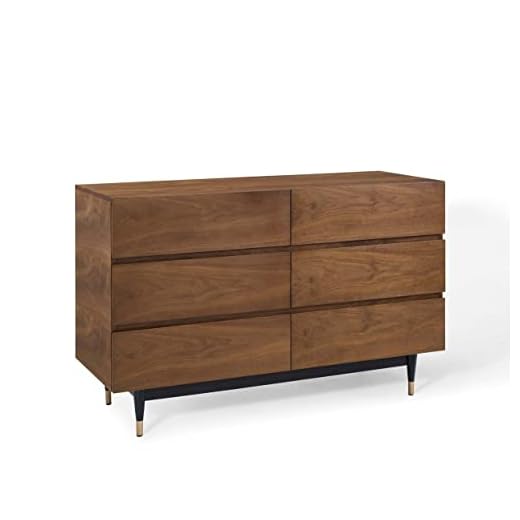 Modway Caima Mid-Century Modern 6-Drawer Dresser in Walnut