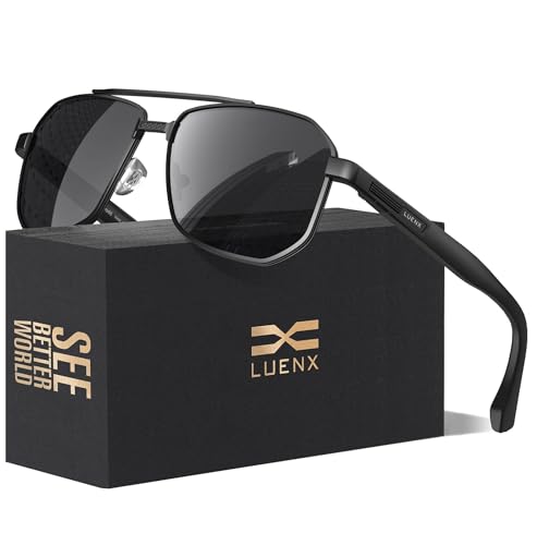 LUENX Men's Aviator Sunglasses Polarized Square Polygon Retro Shades UV 400 Protection