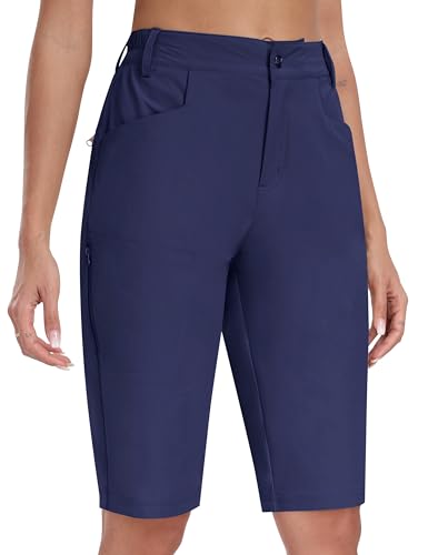 MoFiz Short cargo feminino de 33 cm para caminhada, golfe, secagem rápida, comprimento até o joelho,