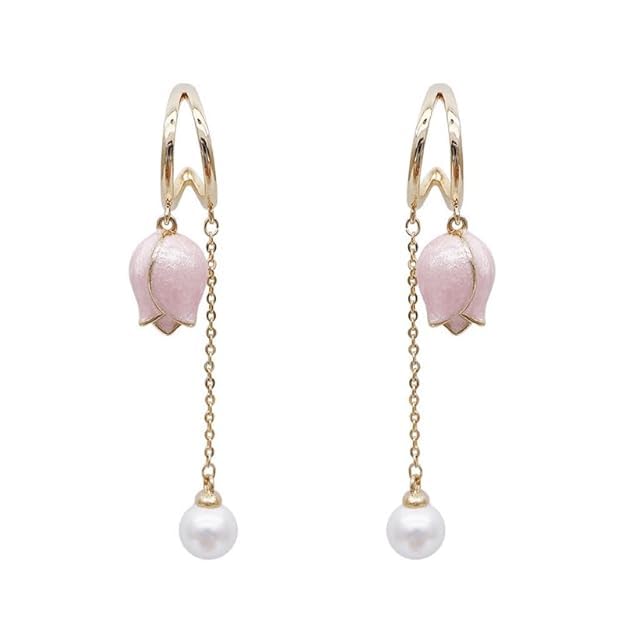 AMON CRAFTS Tulip Flower Pearl Tassel Earrings | Classy & Trendy Jewelry for Women & Girls (B0D9R9C5RJ) Amazon Price History, Amazon Price Tracker
