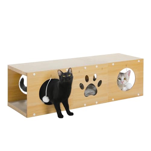 PAWZ Road 猫爪研ぎ段ボール つめとぎ 猫 爪研ぎトンネル 爪研ぎハウス 猫のおもちゃ 多頭飼い 収納簡単 コンパクト 高密度 頑丈 バリバリ ガリガリ 通気性いい インテリア 人気 - ベージュ 100×30×30cm