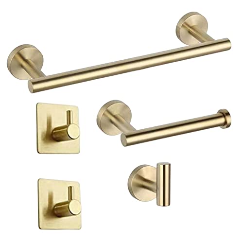 Set di Accessori da Bagno in Acciaio Inox, 5 Pezzi - Portasciugamani antiruggine, Porta Carta igienica, appendini, da Parete, Installazione Senza Fori
