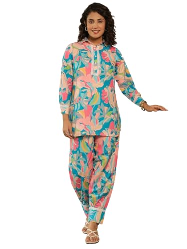 Image of Leriya Fashion Women's Rayon Floral Co Ord Set Stylish | Kurta Set | Ethnic Co Ord Set | Designer Kurta Set Trendy Korean Summer Travel Outfit | Lightweight Two Piece Dress for Beach & Holiday Look