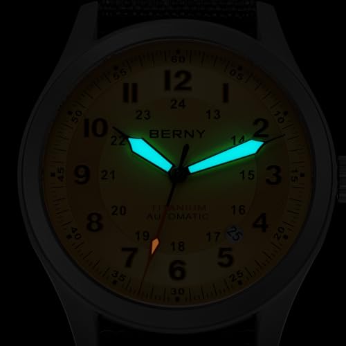 Image of BERNY Automatic Titanium Watch for Men 10ATM Waterproof Men's Field Watch Super Luminous Male Analog Mechanical Military Wrist Watch AR Sapphire Crystal Date Calendar Birthday Present