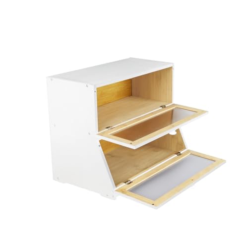 homewell Panera de bambú con ventilación, 2 niveles y ventana de visualización, almacenamiento largo y fresco, apto para alimentos, para panes, bollos, almacenamiento de pan de cocina