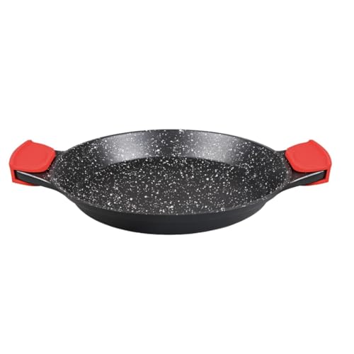 Royal Swiss - Paella antiadherente de mármol, 32 cm, negro con asas rojas
