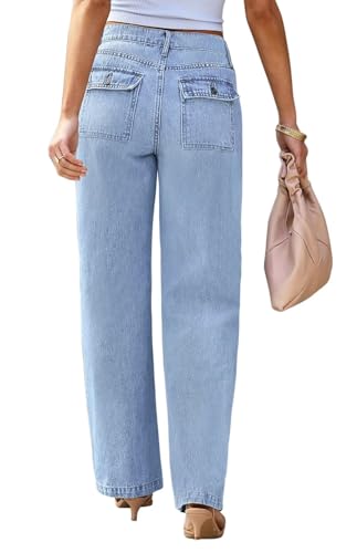 Image of Wide Leg Jeans for Women High Waist Stretch Cargo Denim Pants