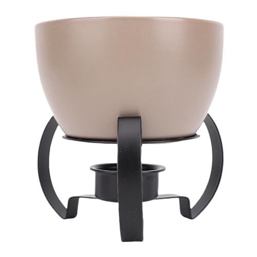 OEBUAFI Juego de Ollas de Cerámica para Fondue de Queso, Crisol Pintado a Mano de Estilo Europeo con Soporte de Metal Desmontable para Cenas de Postres de Queso y Chocolate (GREY)