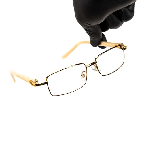 Image of Retro 90's Large Luxury Men's Classic Square Full Gold Frame Eye Glasses Vintage Tan Arm Rectangle Hip Hop Clear Lens Eye Glasses For Men