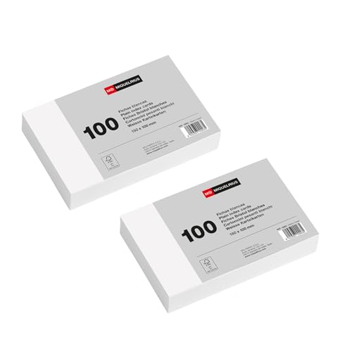 Miquelrius - Fichas de cartulina, Tarjetas de estudio y preparación para oposiciones, Pack 200 fichas lisas para notas, Tamaño 95 x 65 mm, Flashcards, Material escolar y de oficina