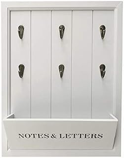 Light Dove Grey Letter Rack with Key Hooks 'NOTES AND LETTERS'