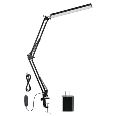 KOCASO LED Desk Lamp,Adjustable Swing Arm Desk Lamp with Clamp,Workbench Light Reading Light 3 Modes 10 Brightness Table Light 360 Degree Rotation Lighting Head for Home Office