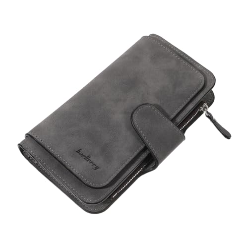 VANZACK Minimalist Women's Buckle Wallet Long Snap Closure Wallet Pockets Zipped Purse for Daily Use Grey